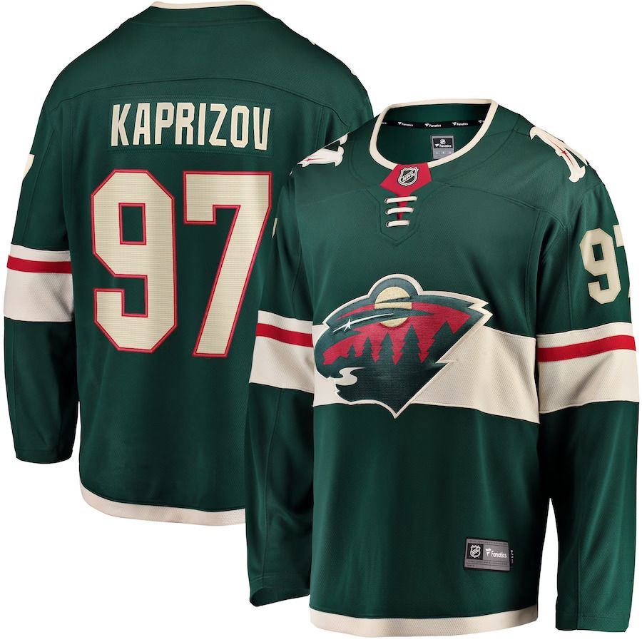 Men Minnesota Wild #97 Kirill Kaprizov Fanatics Branded Green Home Breakaway Replica NHL Jersey->customized nhl jersey->Custom Jersey